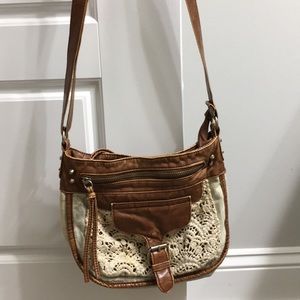 Cross body purse, crochet and jean